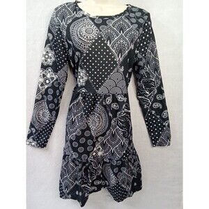 Izuria Blue White  Paisley Women Medium Dress Long‎ Sleeve Round Neck